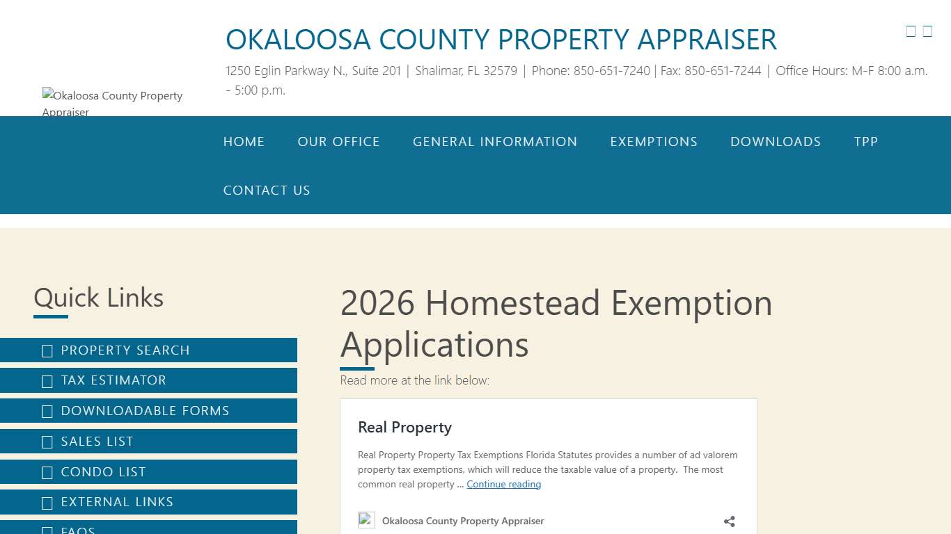 2026 Homestead Exemption Applications – Okaloosa County Property Appraiser
